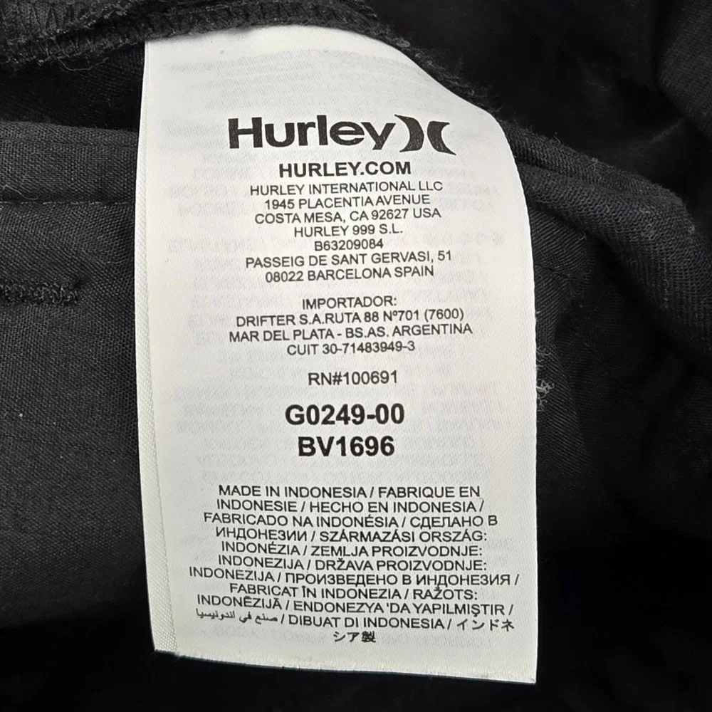 Hurley Men Pants 34 Black Chino BV1696 Casual Button 31